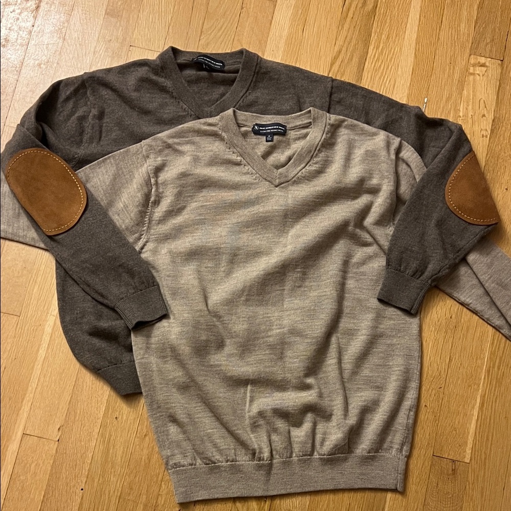 Hart Schaffner Marx V-Neck Sweater Duo - Tan and Brown 100% extra fine merino.